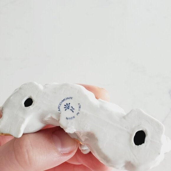 Rare Vintage Capodimonte Italy Gold Leaf Porcelain Crystal Dog Puppy Trinket - Picture 4 of 6